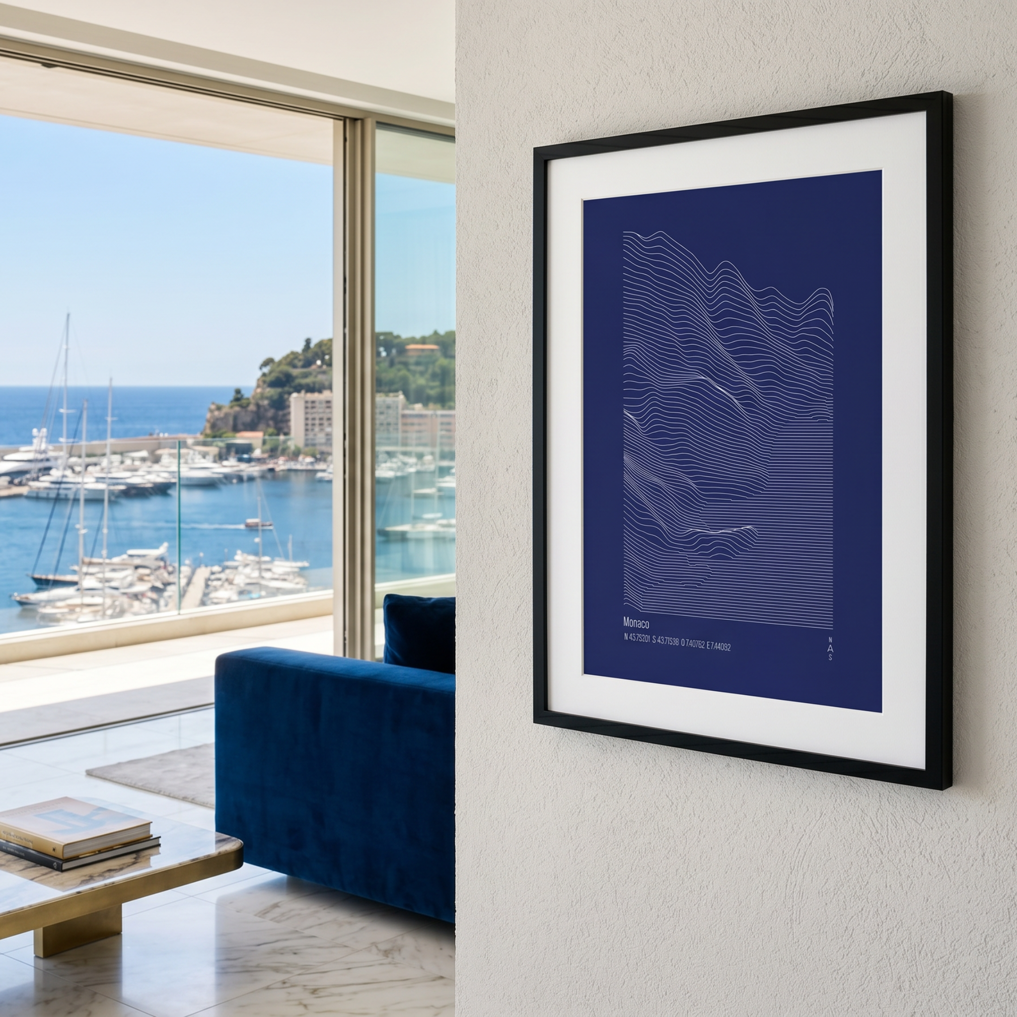 Illustration topographique de Monaco, détail côte méditerranéenne — Alta Ateliers